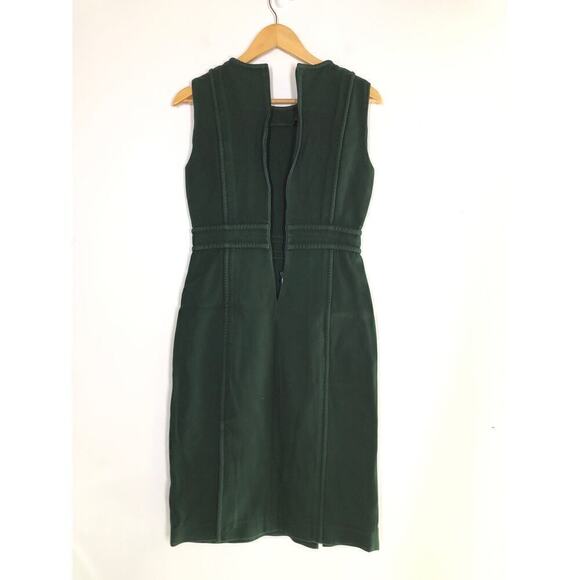Tory Burch Twill Dress 100% Cotton Sleeveless Crew Neck Sheath Midi Green Size 4 - Picture 10 of 16